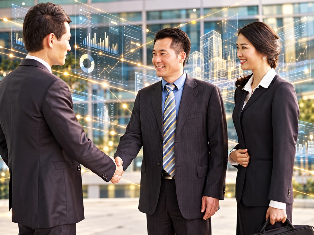 Twinlink consultants meeting outside a modern office
