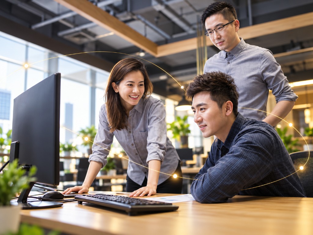 TwinLink teammates reviewing work together at a desk
